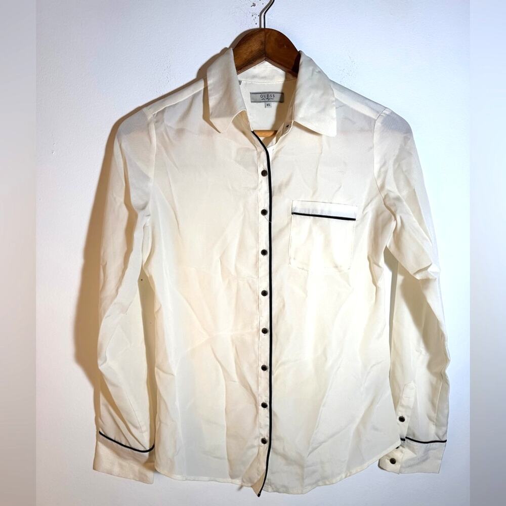 Guess Vintage Western Cream Button-Up Shirt with Black Trim